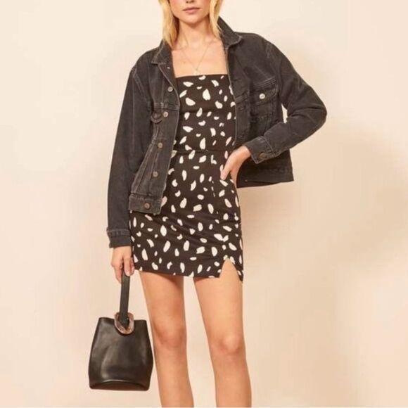 Reformation Austin Mini Dress in Splotch Black White Size 2 - Picture 1 of 11